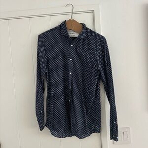 Michael Kors Navy Blue Dress Shirt with White Dots